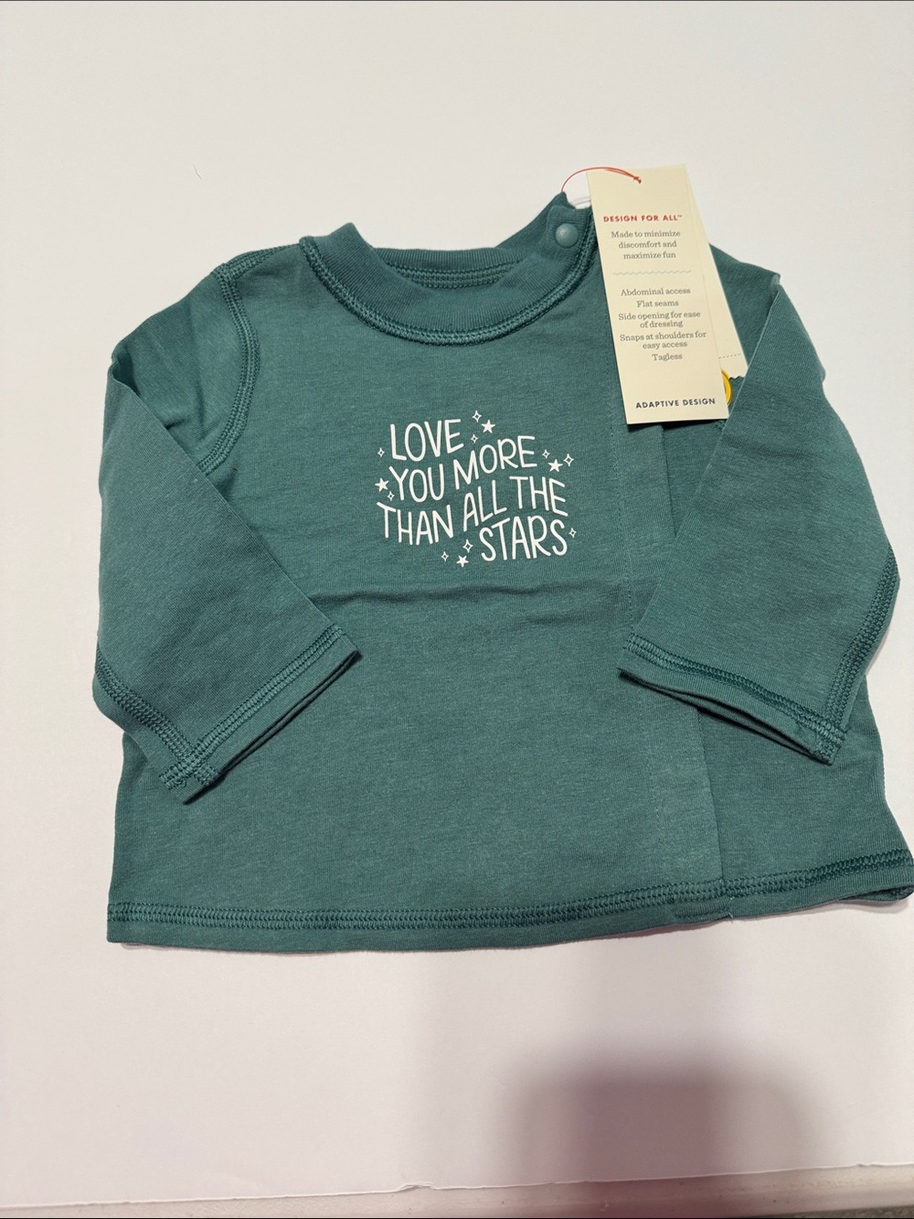 Cat & Jack Long-Sleeve Tee in Teal Green with "Love You More Than All The Stars"